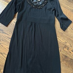 Boden Black Long Sleeve Dress with Beaded Neckline Sz 16 NEW